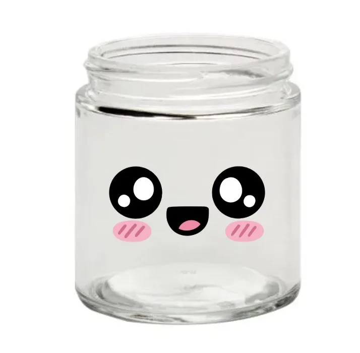 Clear jar with kawaii happy face - Babycakes packaging